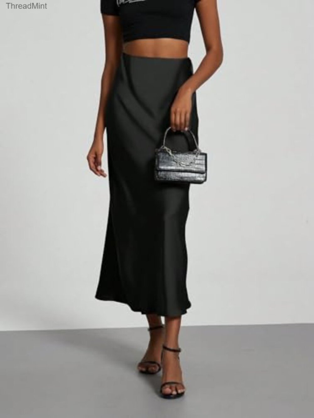 Elegant Satin Midi Skirt High Waisted Mermaid Fishtail Skirt - Picture 5 of 7